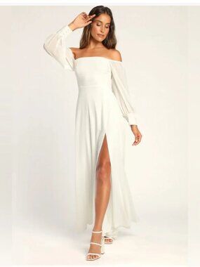 Lulus | Duchess Ivory Lace Bell Sleeve Maxi Dress | Size Small | 100% Polyester